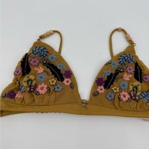 NWOT Free People Calla Embellished Mesh Triangle Bralette in Gold | Medium